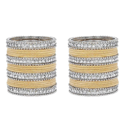 T4 Jewels Silver Plated Glossy Finished Shine Stones Studded Fashion Jewellery Metal Bangles Set For Women & Girls - (Set Of 2 Hands) T4 Jewels
