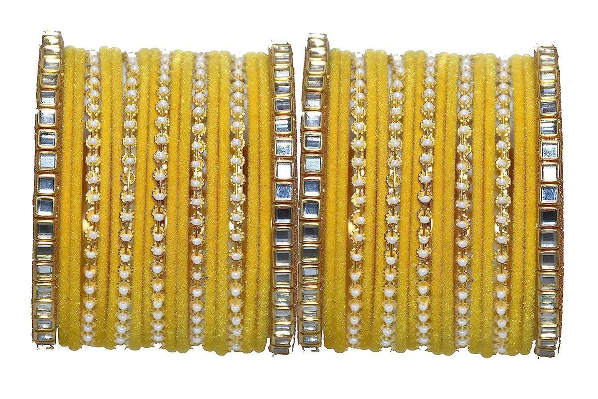 T4 Jewels 18k Gold Plated Zircon Stones Studded Metal Velvet Latest Fashion Jewellery Bangles Set For Women & Girls - 94NO Yellow 2.6 Inches T4 Jewels