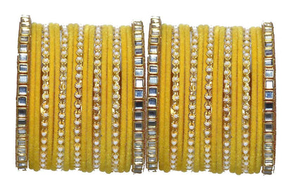 T4 Jewels 18k Gold Plated Zircon Stones Studded Metal Velvet Latest Fashion Jewellery Bangles Set For Women & Girls - 94NO Yellow 2.6 Inches T4 Jewels