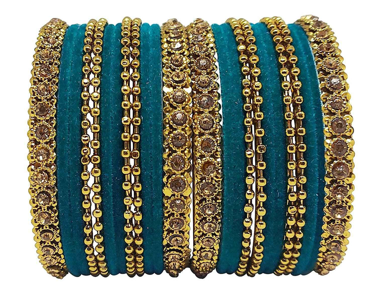 T4 Jewels 18k Gold Plated Celebrity Inspired Zircon Stones & Beads Studded Metal Bangles Set For Women & Girls - 64NO Morpankh T4 Jewels