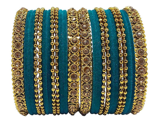 T4 Jewels 18k Gold Plated Celebrity Inspired Zircon Stones & Beads Studded Metal Bangles Set For Women & Girls - 64NO