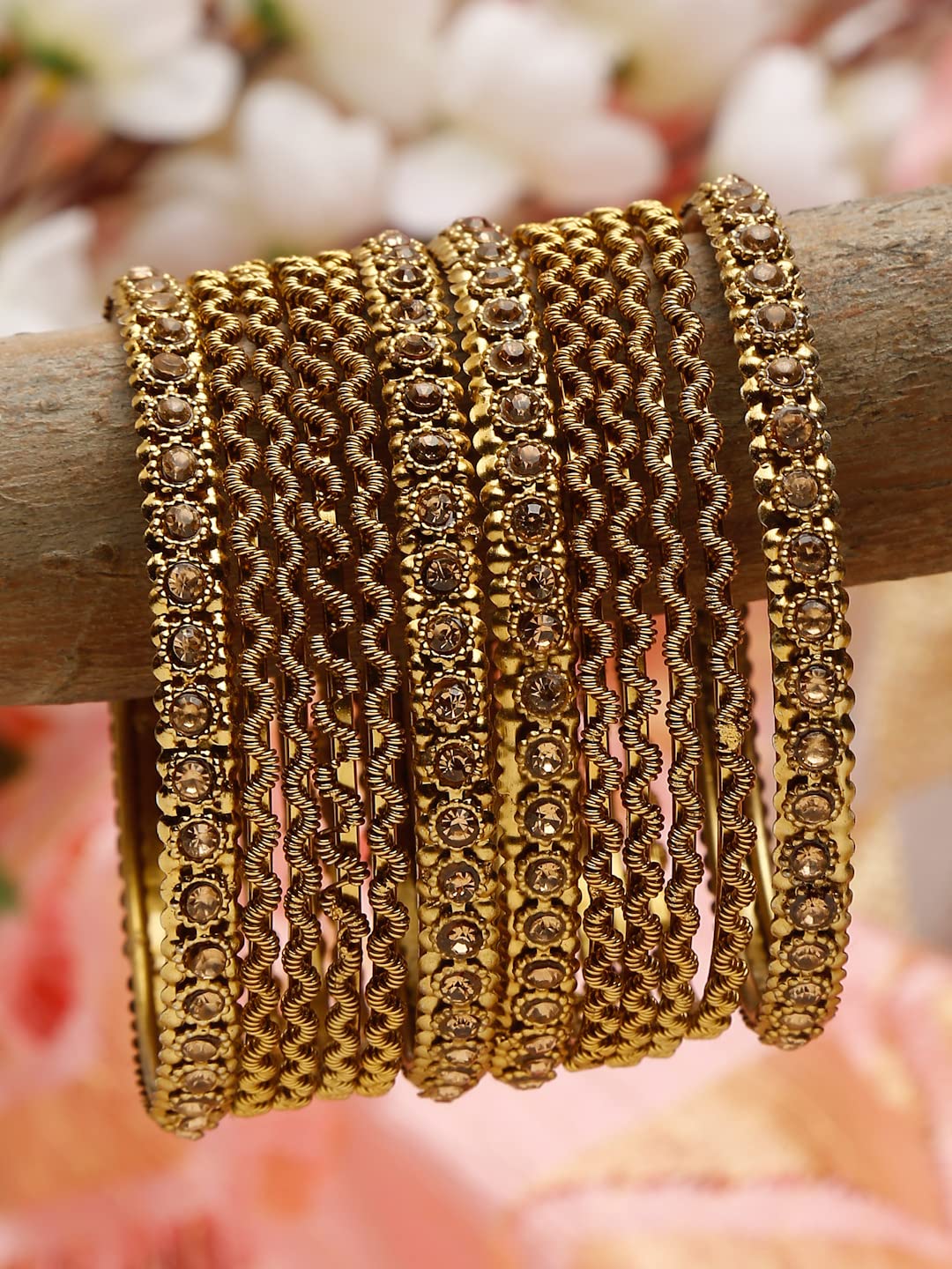 Shining Diva Fashion Latest Antique Gold Plated Stylish Traditional Bangle for Women (Set of 12) T4 Jewels