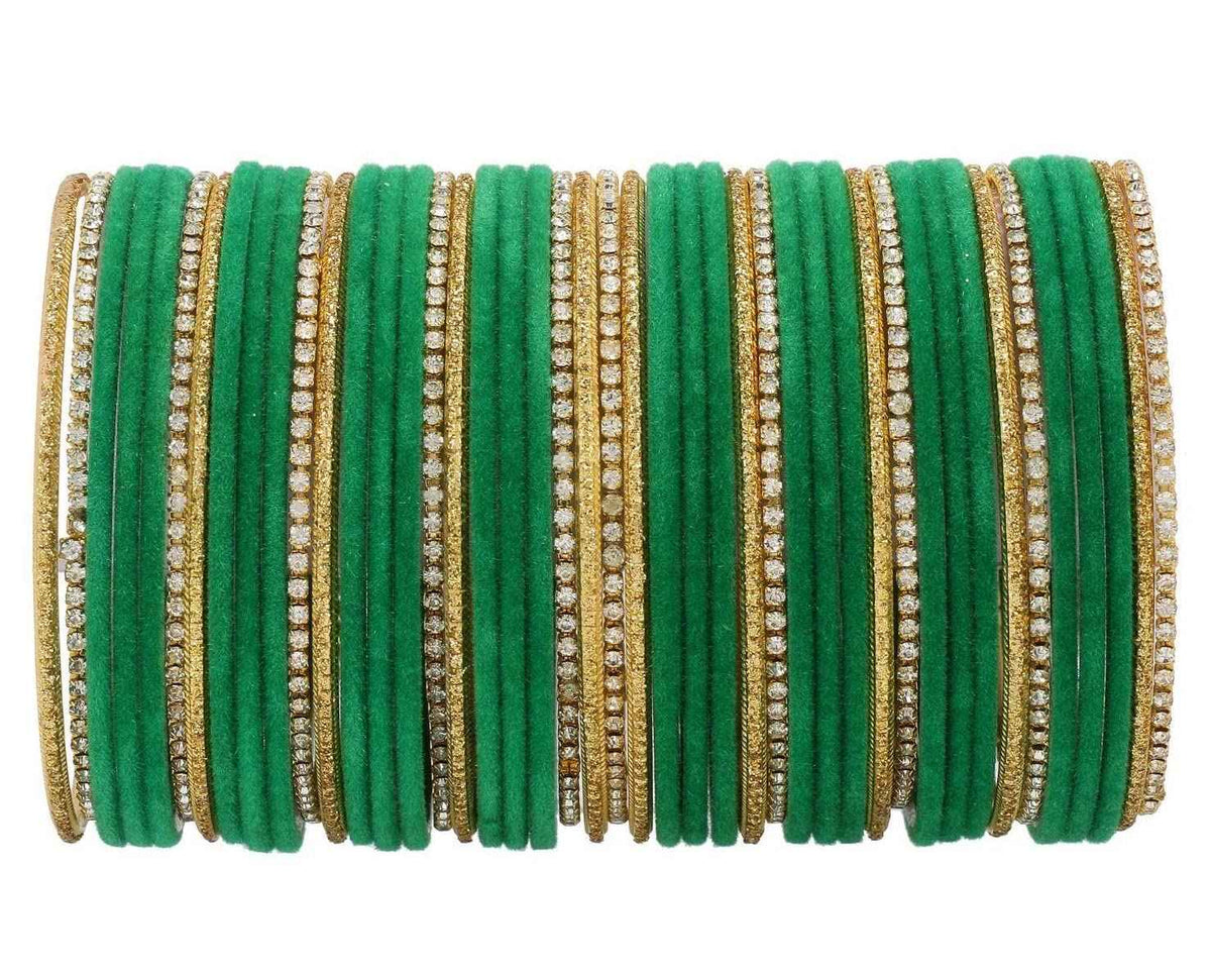 T4 Jewels 18k Silver Stones & Gemstones Plated Beautiful Metal Bangles Set For Women & Girls - 67NO Green T4 Jewels