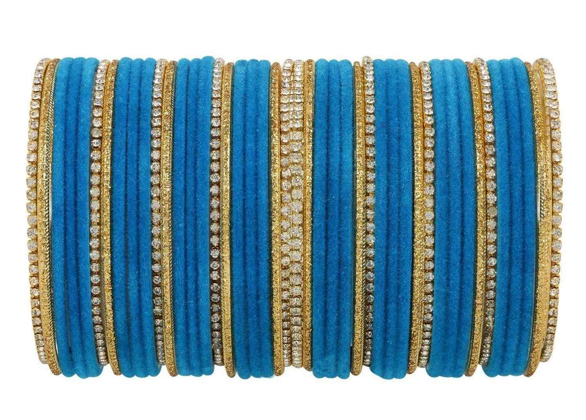T4 Jewels 18k Silver Stones & Gemstones Plated Beautiful Metal Bangles Set For Women & Girls - 67NO Blue T4 Jewels