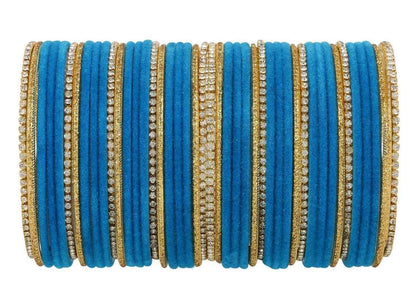 T4 Jewels 18k Silver Stones & Gemstones Plated Beautiful Metal Bangles Set For Women & Girls - 67NO Blue T4 Jewels