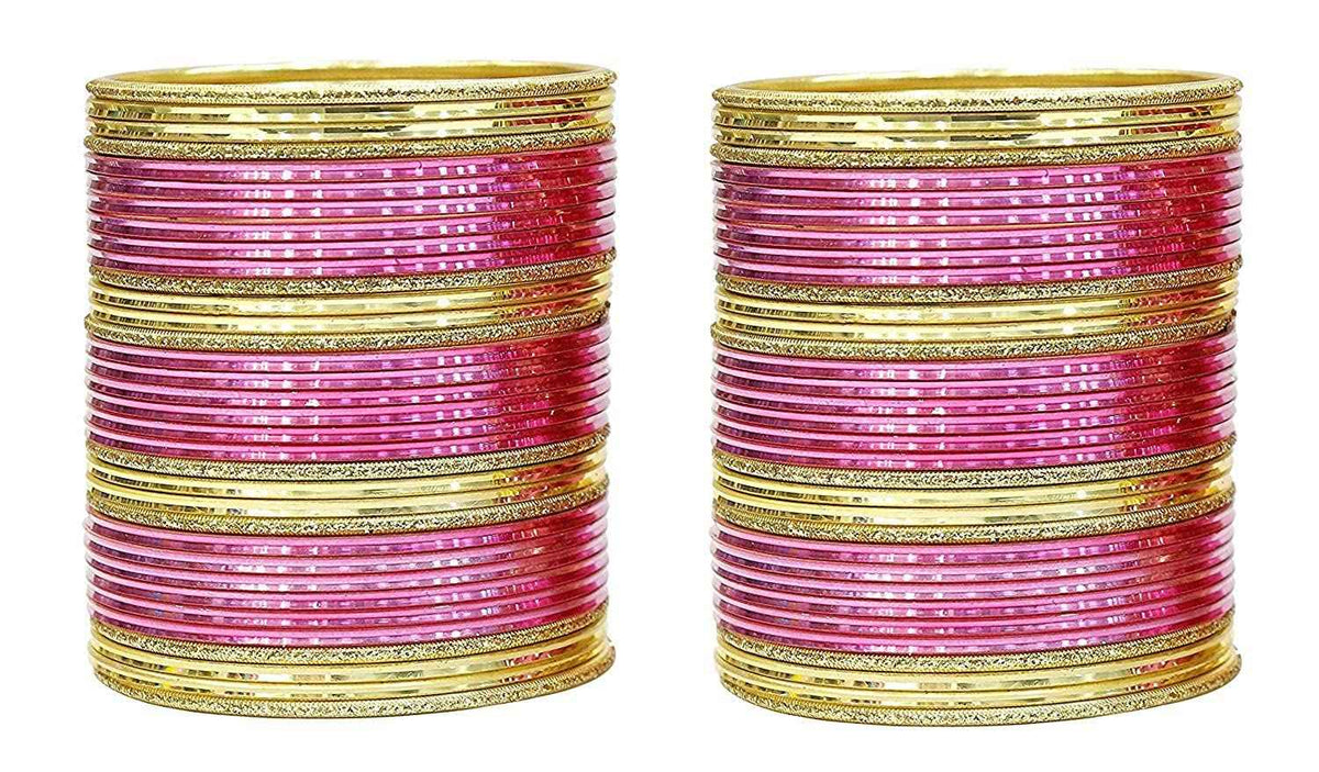 T4 Jewels Beautiful Plane Glossy Finish Metal Multicolours Bangles Set For Women And Girls (Set Of 68) Carrot Pink T4 Jewels