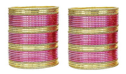 T4 Jewels Beautiful Plane Glossy Finish Metal Multicolours Bangles Set For Women And Girls (Set Of 68) Carrot Pink T4 Jewels