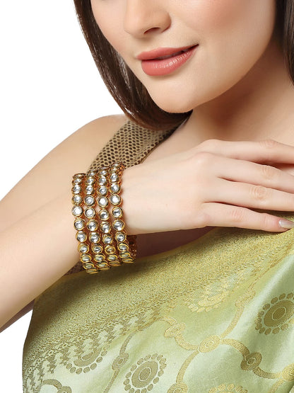 T4 Jewels Set of 4 Antique Gold Plated Round Polki Kundan Rajwadi Bangles for Women T4 Jewels