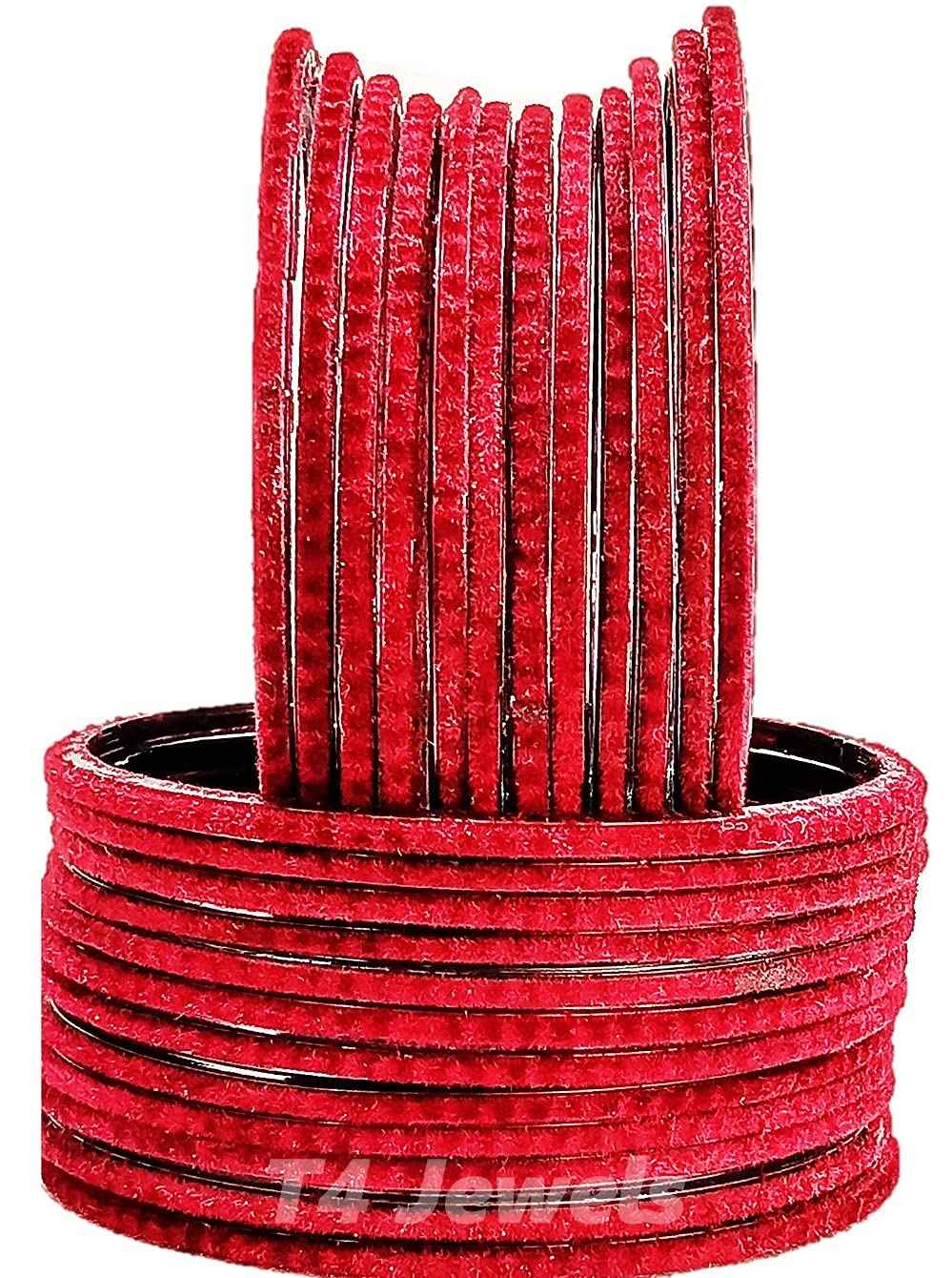 T4 Jewels Velvet Glass Bangles Set On Occasion Of Birthdays, Parties & Functions For Women & Girls- (Pack Of 24) Maroon T4 Jewels