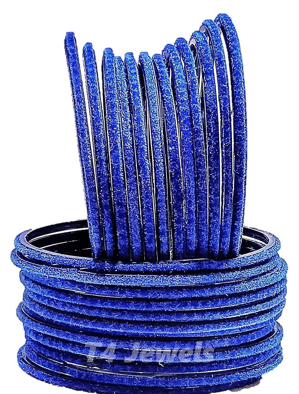 T4 Jewels Velvet Glass Bangles Set On Occasion Of Birthdays, Parties & Functions For Women & Girls- (Pack Of 24) Blue T4 Jewels