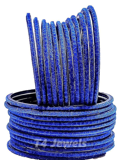 T4 Jewels Velvet Glass Bangles Set On Occasion Of Birthdays, Parties & Functions For Women & Girls- (Pack Of 24) Blue T4 Jewels