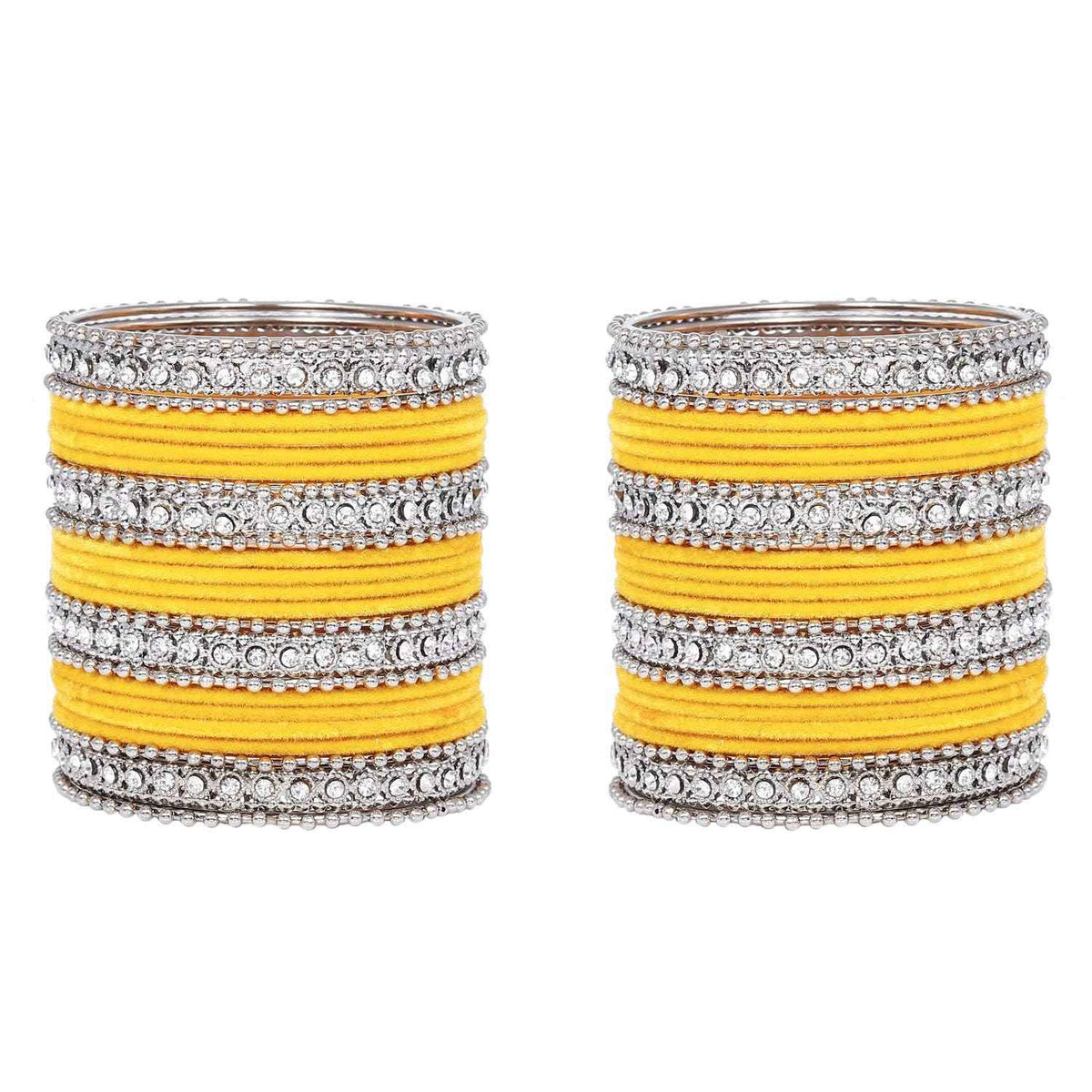 T4 Jewels Silver Plated Glossy Finished Shine Stones Studded Fashion Jewellery Metal Bangles Set For Women & Girls - (Set Of 2 Hands) T4 Jewels