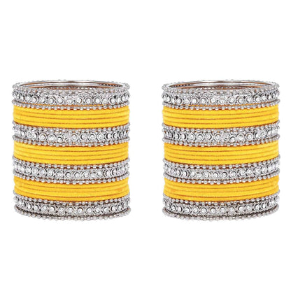T4 Jewels Silver Plated Glossy Finished Shine Stones Studded Fashion Jewellery Metal Bangles Set For Women & Girls - (Set Of 2 Hands) T4 Jewels