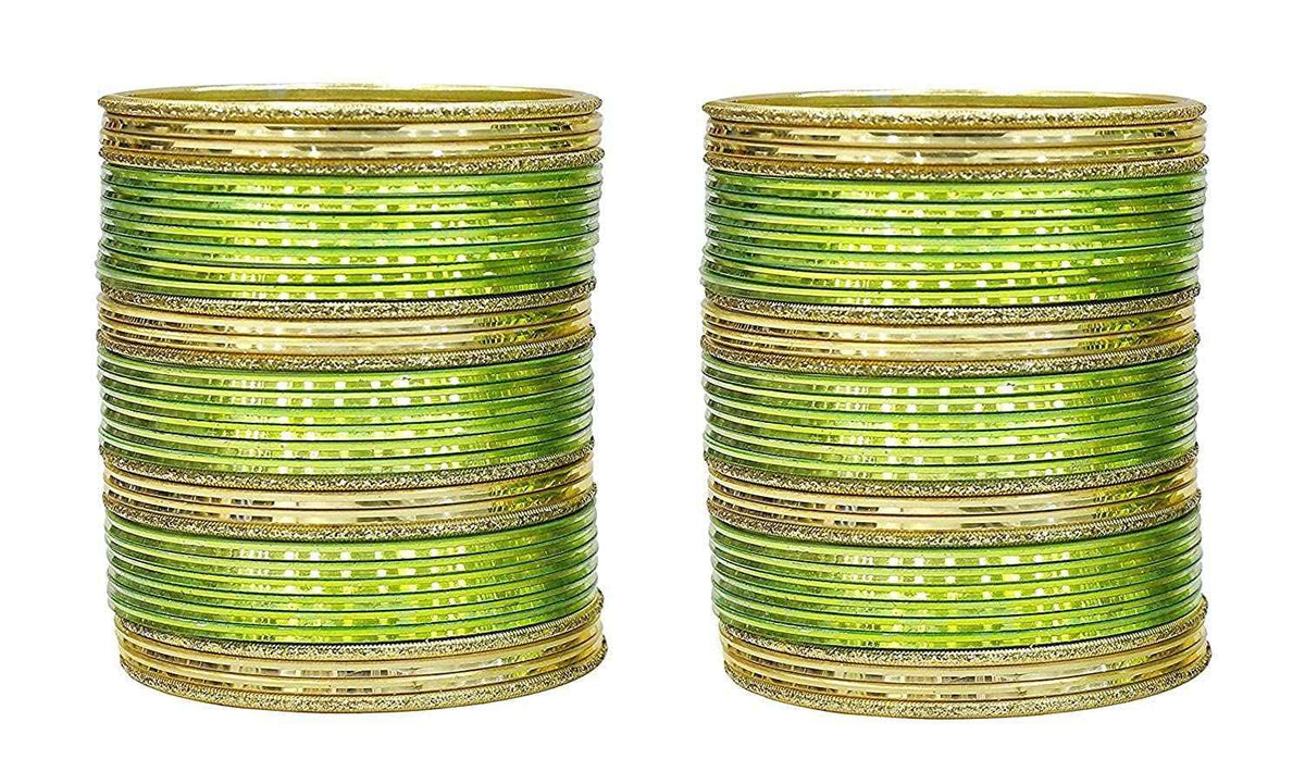 T4 Jewels Beautiful Plane Glossy Finish Metal Multicolours Bangles Set For Women And Girls (Set Of 68) Parrot Green T4 Jewels