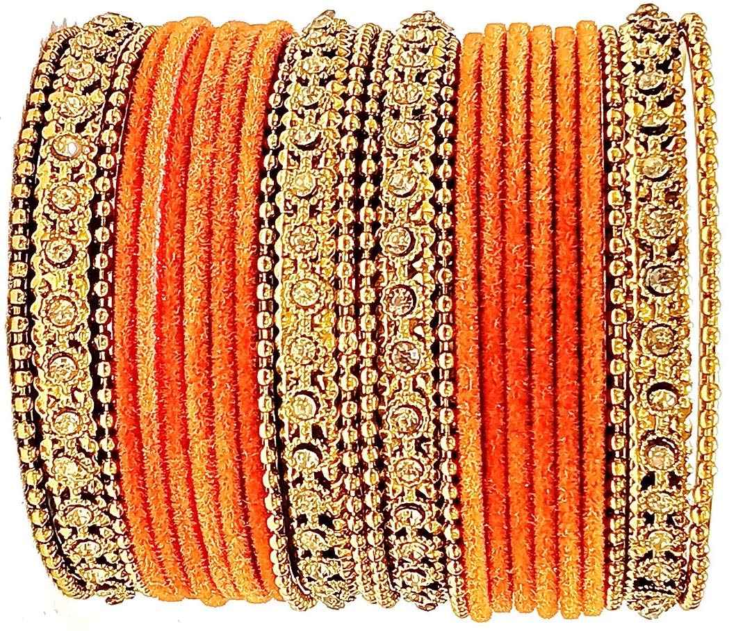 T4 Jewels Gold Plated & Stone Studded Velvet Metal Bangle Set (Wedding Chuda/Diwali Special) For Girls & Women - (Pack Of 24 Bangles) T4 Jewels