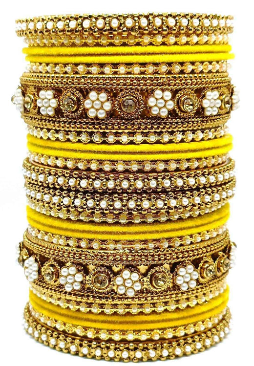 T4 Jewels Gold-Plated Flower Designer Metal Bangles Set (Bridal Chuda) - 52NO