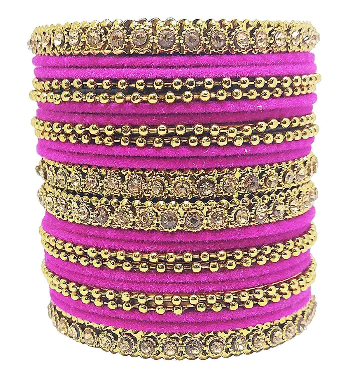 T4 Jewels 18k Gold Plated Celebrity Inspired Zircon Stones & Beads Studded Metal Bangles Set For Women & Girls - 64NO T4 Jewels