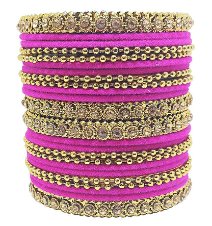 T4 Jewels 18k Gold Plated Celebrity Inspired Zircon Stones & Beads Studded Metal Bangles Set For Women & Girls - 64NO T4 Jewels