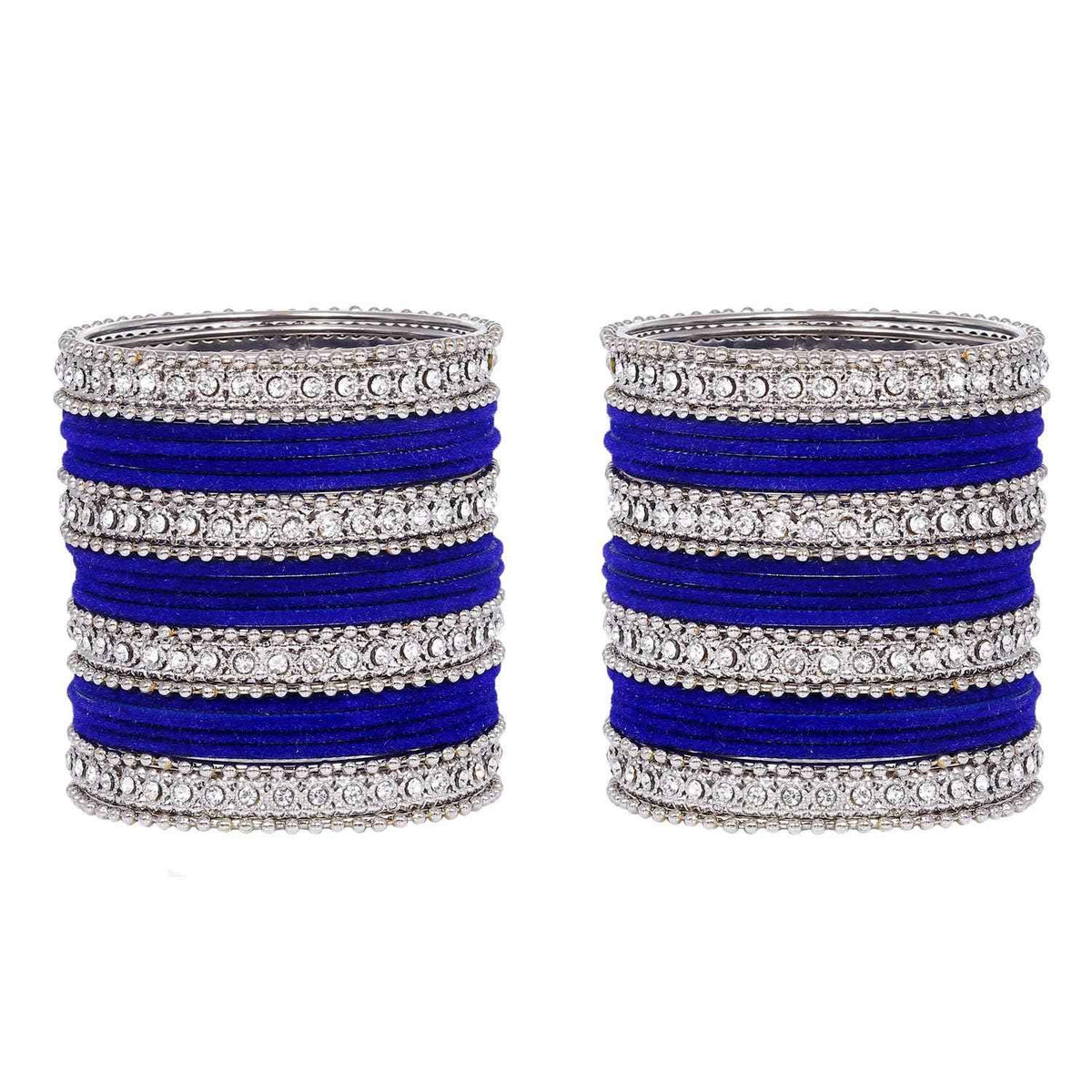 T4 Jewels Silver Plated Glossy Finished Shine Stones Studded Fashion Jewellery Metal Bangles Set For Women & Girls - (Set Of 2 Hands) T4 Jewels