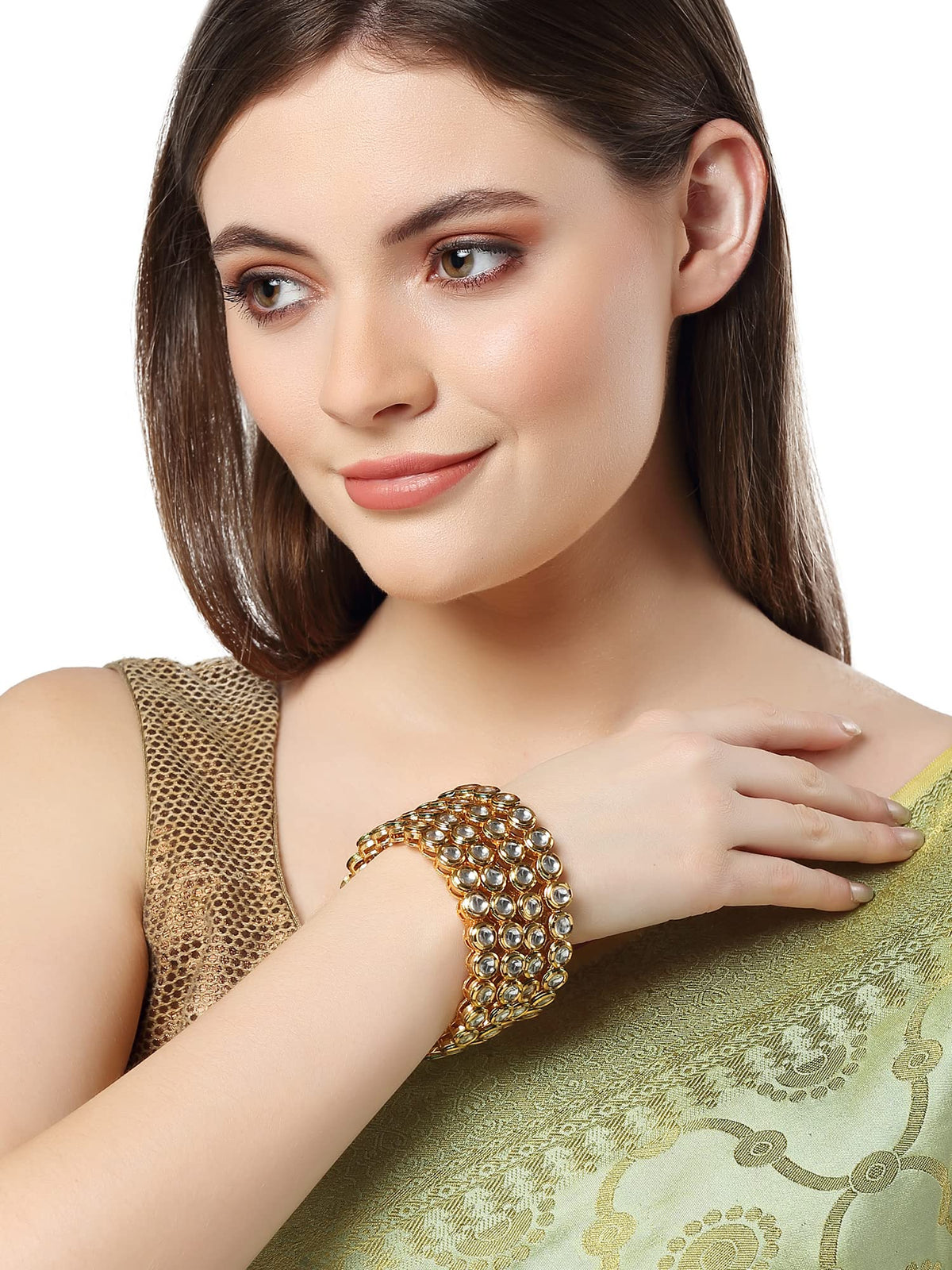 T4 Jewels Set of 4 Antique Gold Plated Round Polki Kundan Rajwadi Bangles for Women T4 Jewels