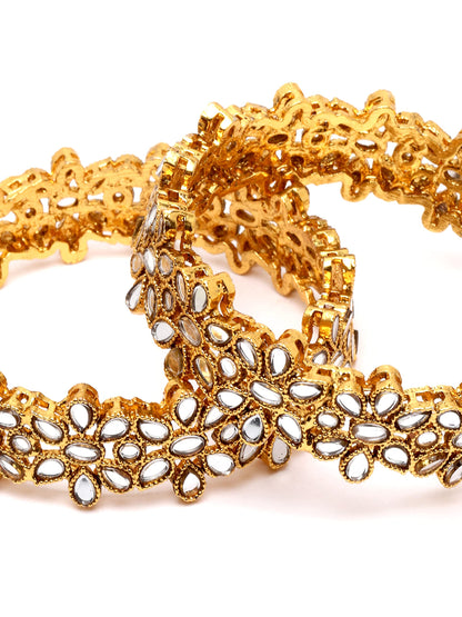 T4 Jewels Antique Gold Plated Set of 2 Mirror Studded Bangles for Women T4 Jewels