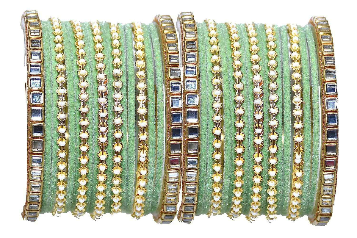 T4 Jewels 18k Gold Plated Zircon Stones Studded Metal Velvet Latest Fashion Jewellery Bangles Set For Women & Girls - 94NO Pista 2.4 Inches T4 Jewels