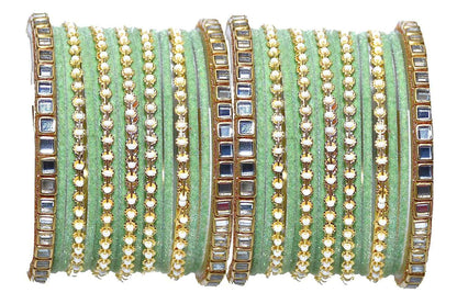 T4 Jewels 18k Gold Plated Zircon Stones Studded Metal Velvet Latest Fashion Jewellery Bangles Set For Women & Girls - 94NO Pista 2.4 Inches T4 Jewels