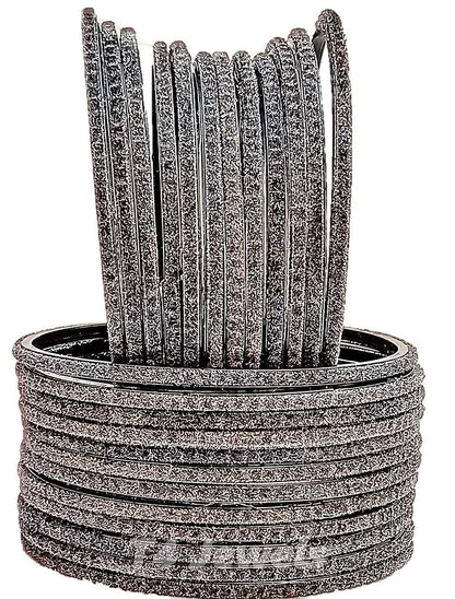 T4 Jewels Velvet Glass Bangles Set On Occasion Of Birthdays, Parties & Functions For Women & Girls- (Pack Of 24) Grey T4 Jewels