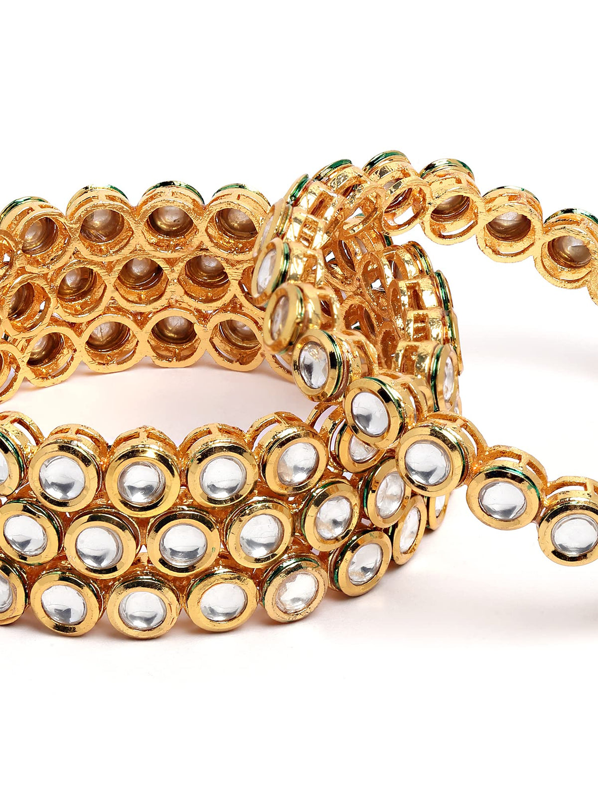 T4 Jewels Set of 4 Antique Gold Plated Round Polki Kundan Rajwadi Bangles for Women T4 Jewels