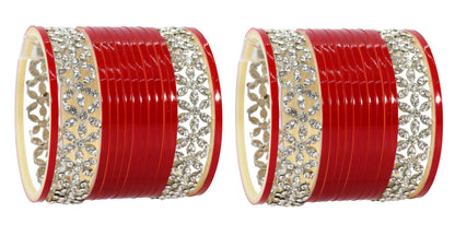 T4 Jewels Stylish Red Chuda Set For Women & Girls with Zircon Diamond Stone | Women's Bangles Chooda | Bridal Chuda Set Design Wedding, Party, Marriage | Fashion Jewellery 2.6 Silver T4 Jewels