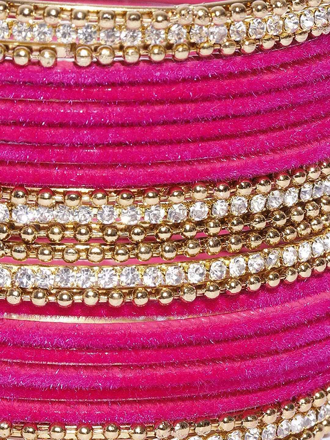 T4 Jewels Gold Plated Stones Studded Zircon Velvet Metal Bangles Set For Women & Girls T4 Jewels