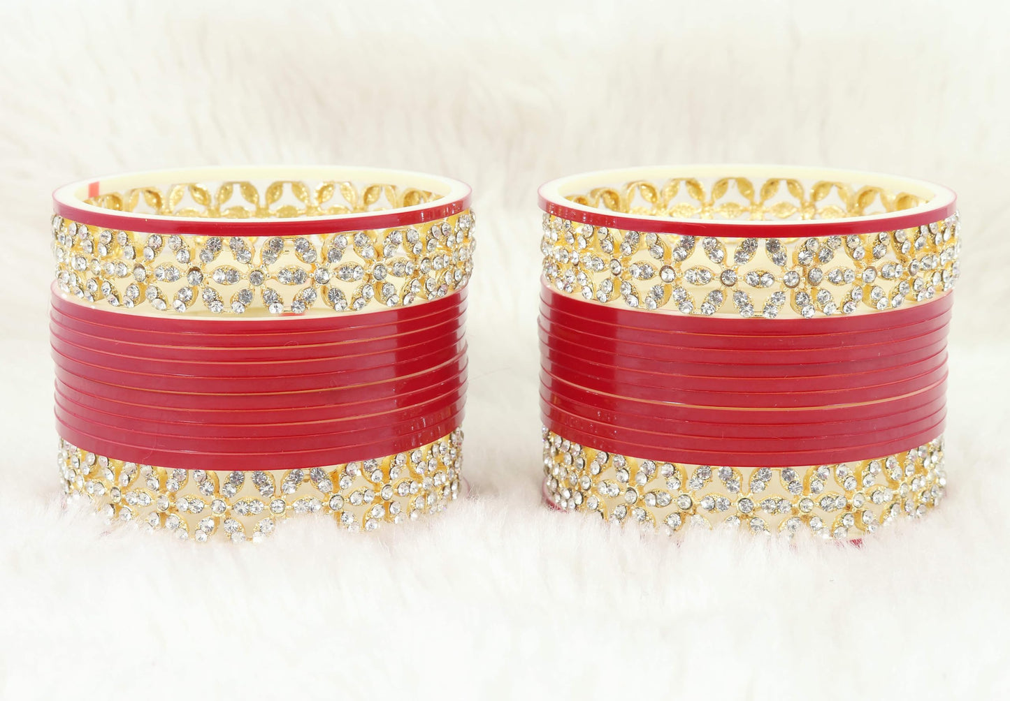 T4 Jewels Stylish Red Chuda Set For Women & Girls with Zircon Diamond Stone | Women's Bangles Chooda | Bridal Chuda Set Design Wedding, Party, Marriage | Fashion Jewellery T4 Jewels