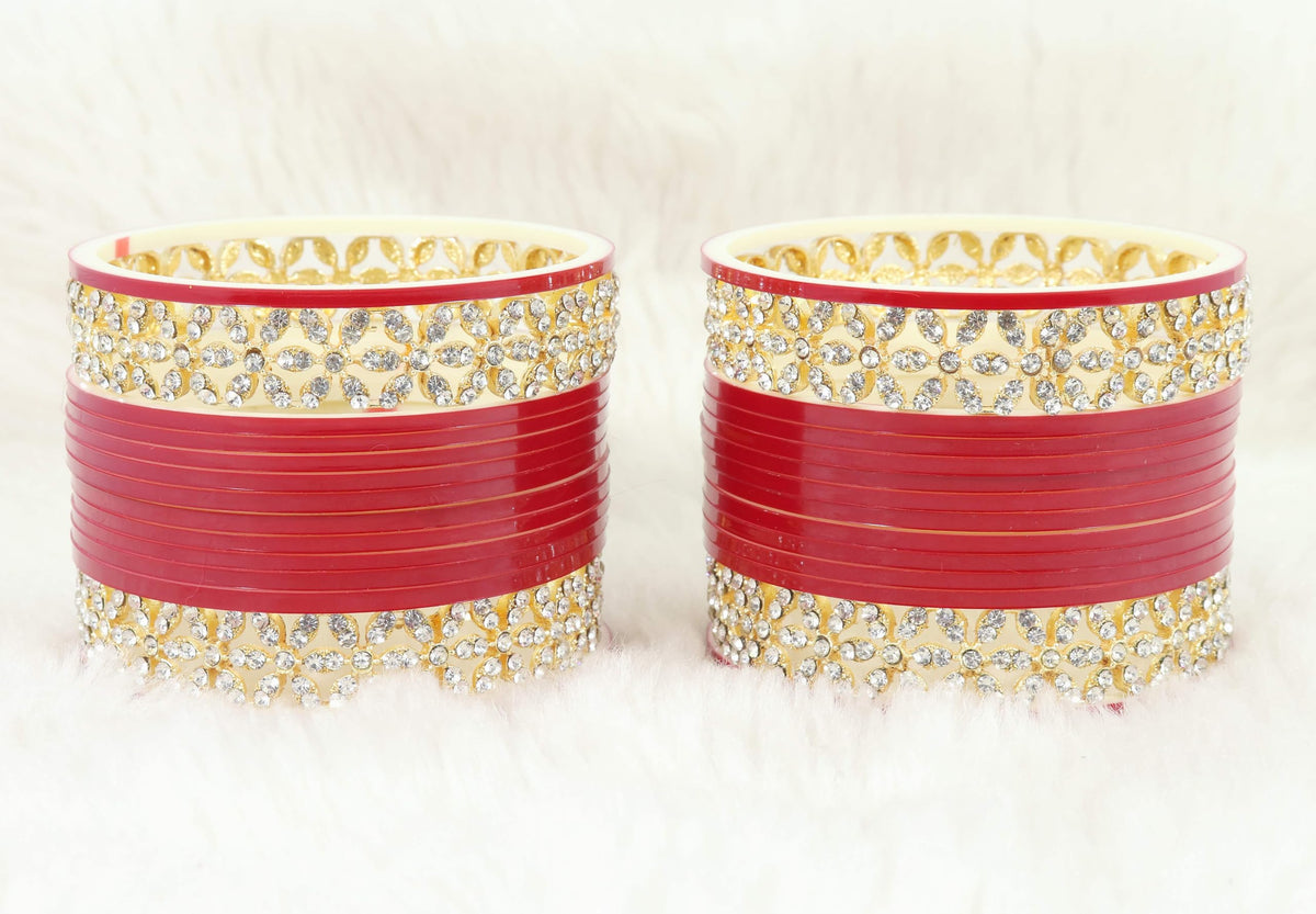 T4 Jewels Stylish Red Chuda Set For Women & Girls with Zircon Diamond Stone | Women's Bangles Chooda | Bridal Chuda Set Design Wedding, Party, Marriage | Fashion Jewellery T4 Jewels