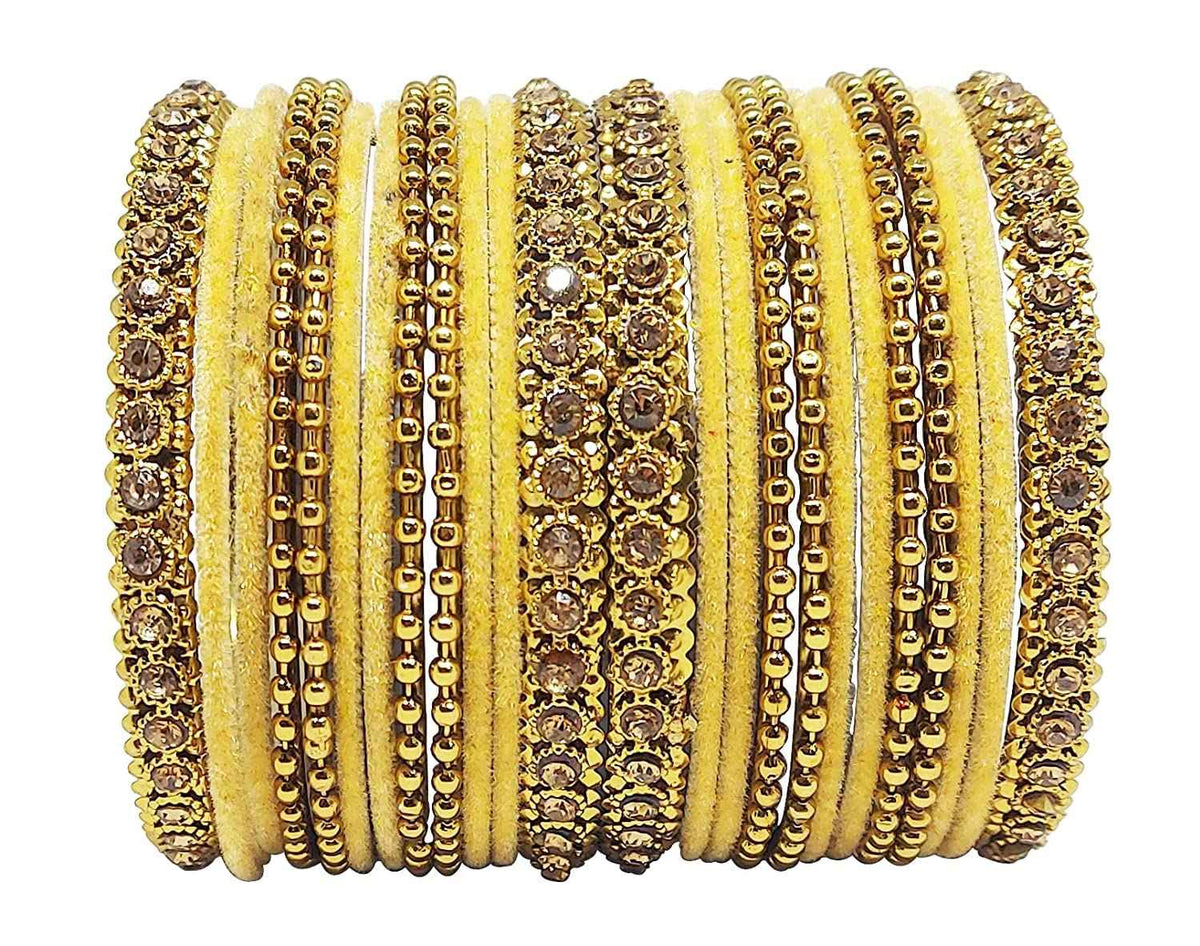 T4 Jewels 18k Gold Plated Celebrity Inspired Zircon Stones & Beads Studded Metal Bangles Set For Women & Girls - 64NO Gold T4 Jewels