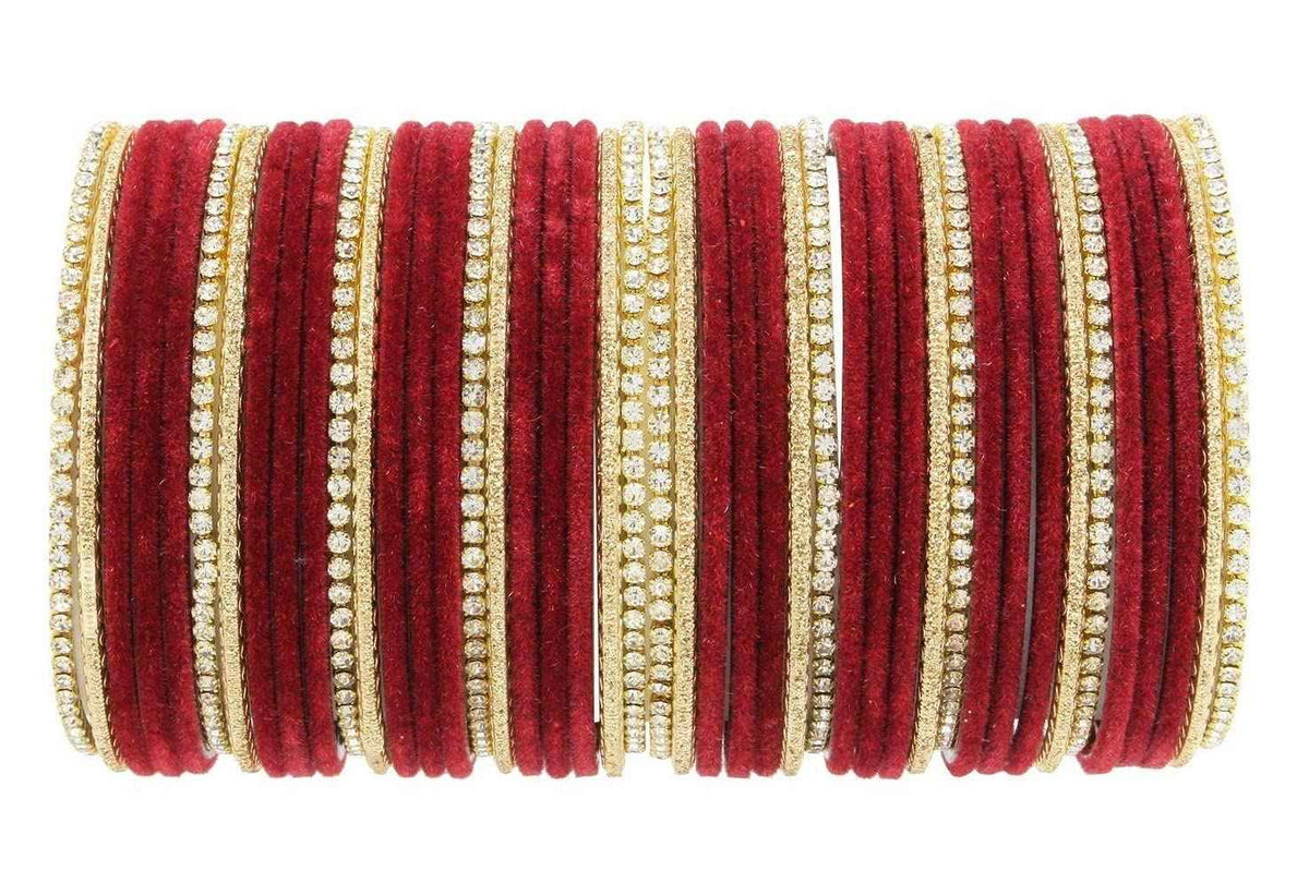 T4 Jewels 18k Silver Stones & Gemstones Plated Beautiful Metal Bangles Set For Women & Girls - 67NO Maroon T4 Jewels