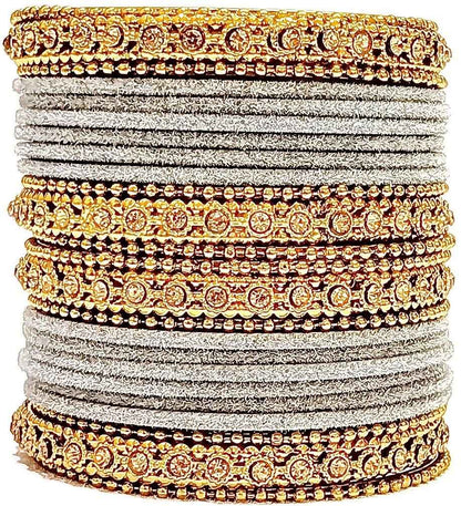 T4 Jewels Gold Plated & Stone Studded Velvet Metal Bangle Set (Wedding Chuda/Diwali Special) For Girls & Women - (Pack Of 24 Bangles) Grey T4 Jewels