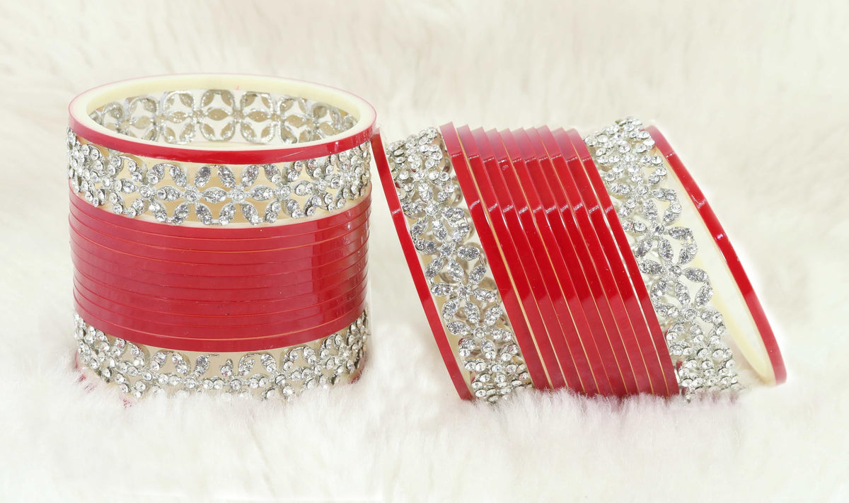 T4 Jewels Stylish Red Chuda Set For Women & Girls with Zircon Diamond Stone | Women's Bangles Chooda | Bridal Chuda Set Design Wedding, Party, Marriage | Fashion Jewellery T4 Jewels