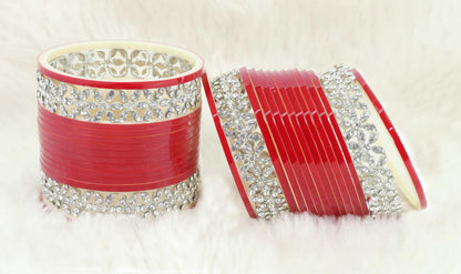 T4 Jewels Stylish Red Chuda Set For Women & Girls with Zircon Diamond Stone | Women's Bangles Chooda | Bridal Chuda Set Design Wedding, Party, Marriage | Fashion Jewellery T4 Jewels
