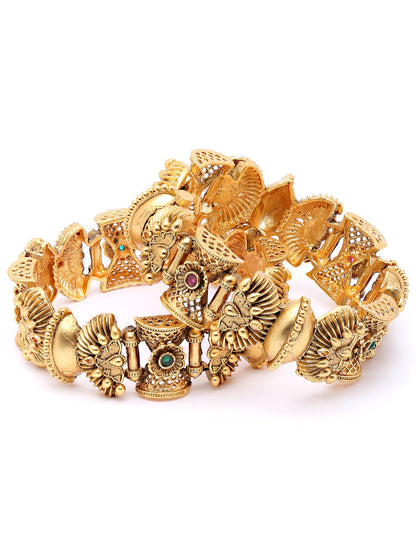 T4 Jewels Set of 2 Antique Gold Plated Rajwadi Bangles For Women T4 Jewels