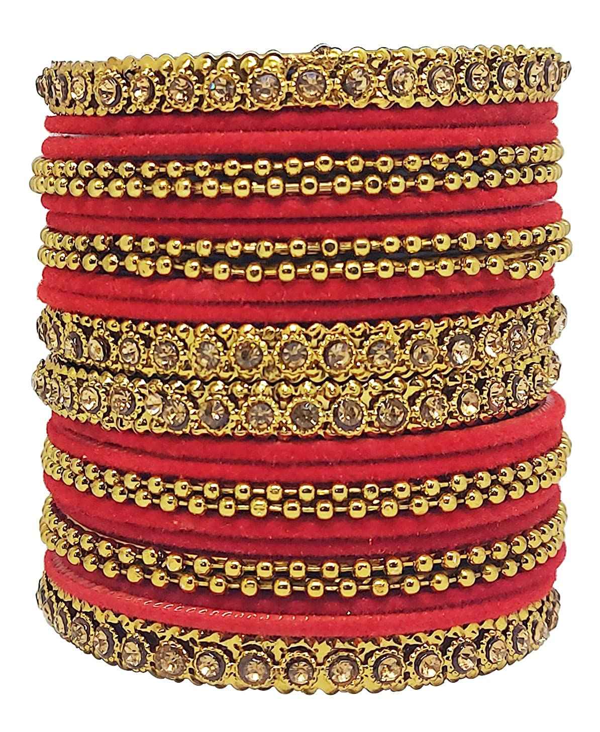 T4 Jewels 18k Gold Plated Celebrity Inspired Zircon Stones & Beads Studded Metal Bangles Set For Women & Girls - 64NO T4 Jewels
