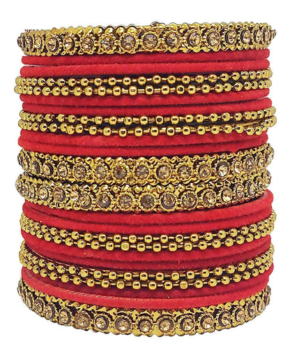T4 Jewels 18k Gold Plated Celebrity Inspired Zircon Stones & Beads Studded Metal Bangles Set For Women & Girls - 64NO T4 Jewels