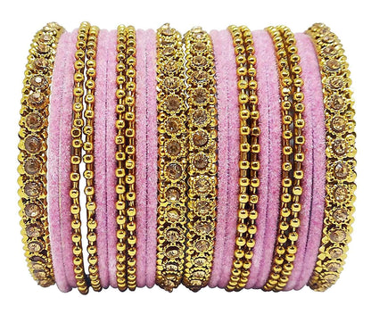 T4 Jewels 18k Gold Plated Celebrity Inspired Zircon Stones & Beads Studded Metal Bangles Set For Women & Girls - 64NO T4 Jewels