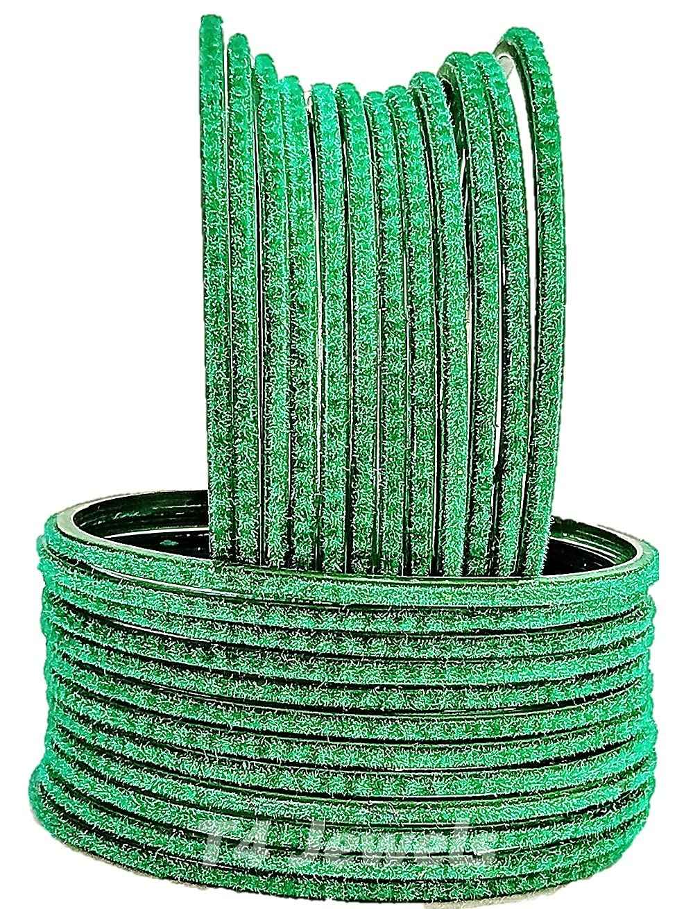 T4 Jewels Velvet Glass Bangles Set On Occasion Of Birthdays, Parties & Functions For Women & Girls- (Pack Of 24) Green T4 Jewels