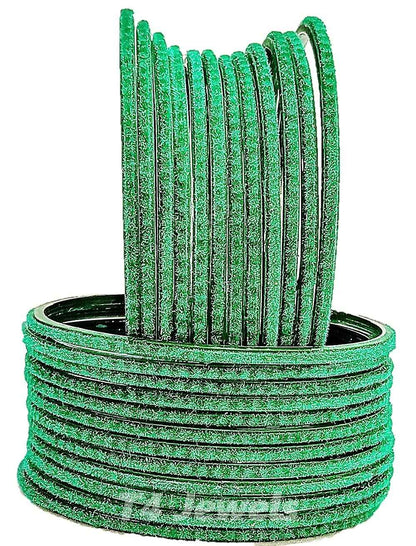 T4 Jewels Velvet Glass Bangles Set On Occasion Of Birthdays, Parties & Functions For Women & Girls- (Pack Of 24) Green T4 Jewels