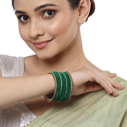 ZENEME Gold-Plated Matte Finish Velvet White American Diamonds Studded Bangles Set Of 36 For Girls and Women T4 Jewels