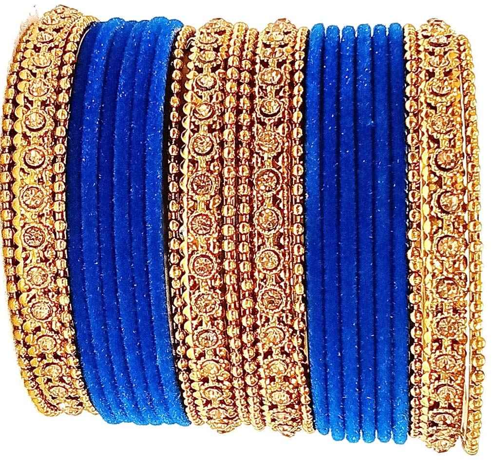T4 Jewels Gold Plated & Stone Studded Velvet Metal Bangle Set (Wedding Chuda/Diwali Special) For Girls & Women - (Pack Of 24 Bangles) T4 Jewels