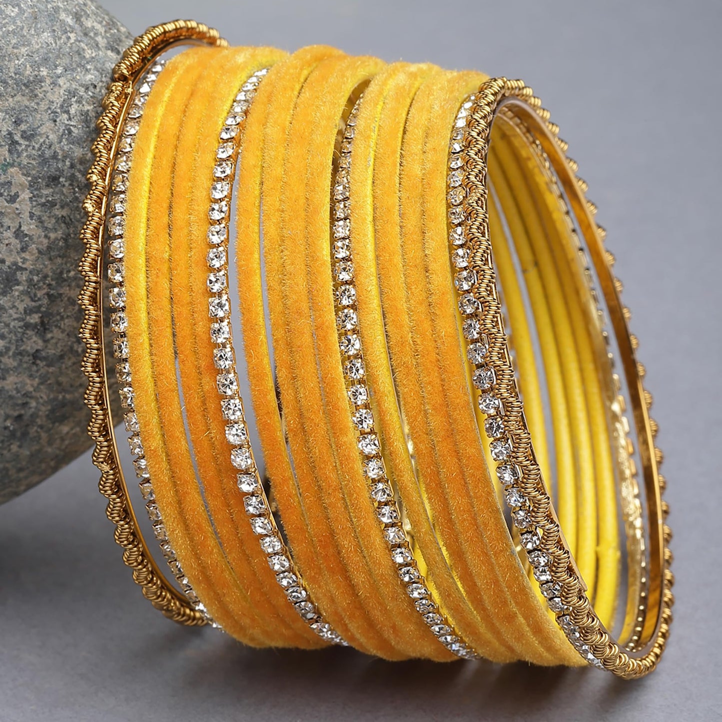 ZENEME Gold-Plated Matte Finish Velvet White American Diamonds Studded Bangles Set Of 36 For Girls and Women T4 Jewels