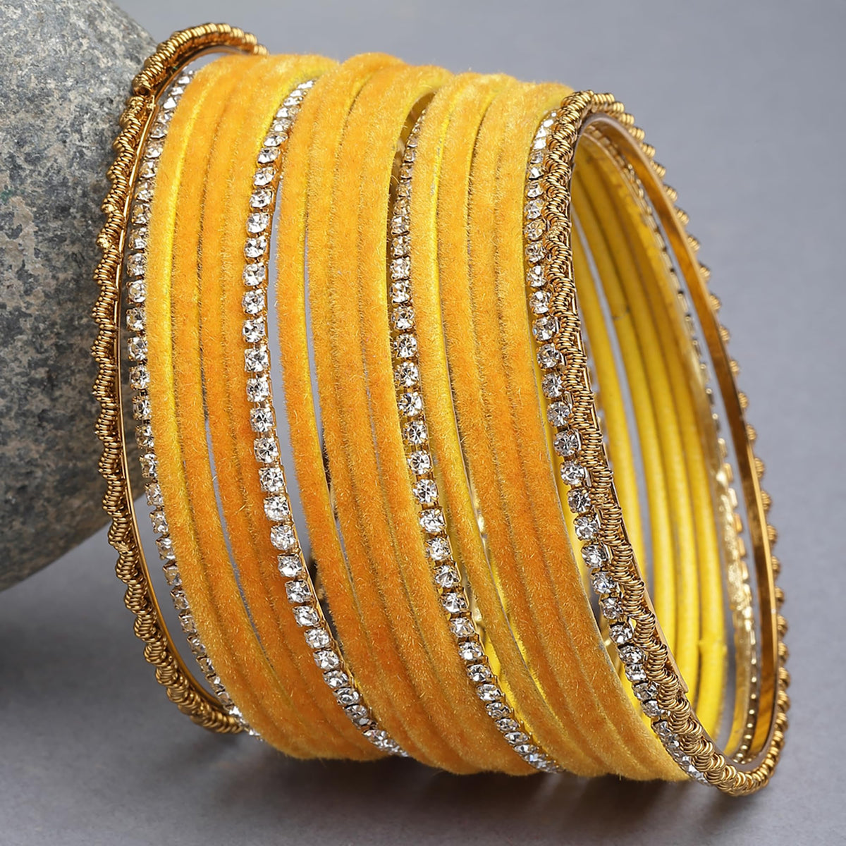 ZENEME Gold-Plated Matte Finish Velvet White American Diamonds Studded Bangles Set Of 36 For Girls and Women T4 Jewels