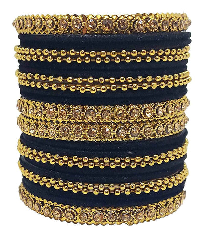 T4 Jewels 18k Gold Plated Celebrity Inspired Zircon Stones & Beads Studded Metal Bangles Set For Women & Girls - 64NO T4 Jewels
