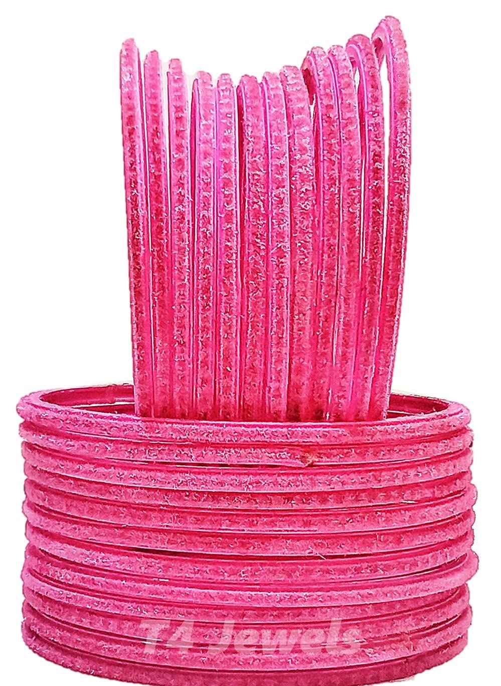 T4 Jewels Velvet Glass Bangles Set On Occasion Of Birthdays, Parties & Functions For Women & Girls- (Pack Of 24) Pink T4 Jewels